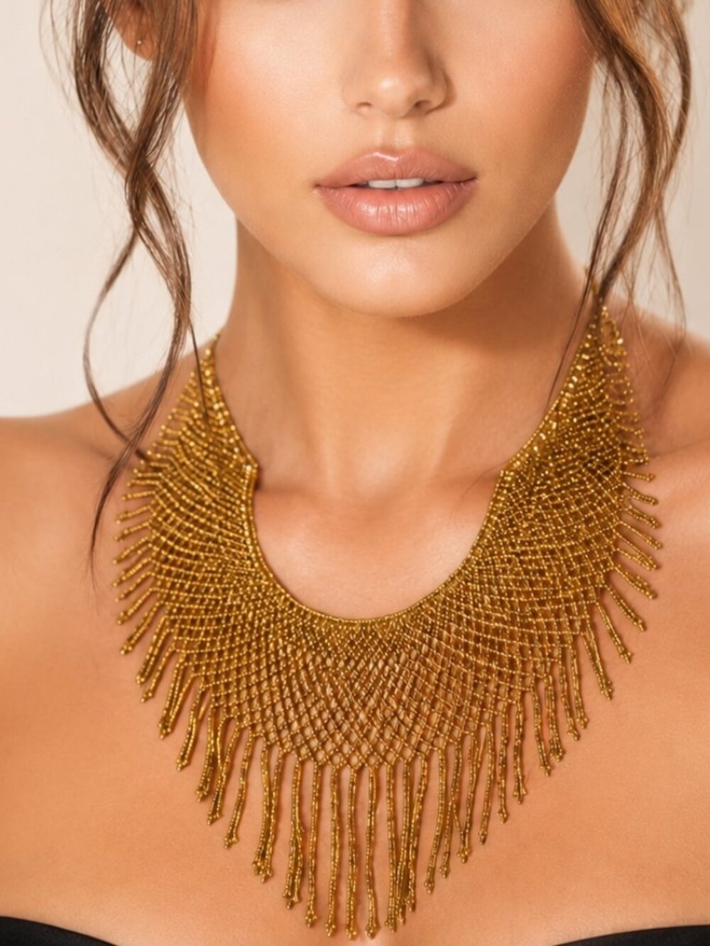 Luxury Cleopatra Bib Necklace Waterproof Glass Bead Beach Statement Jewelry Luxe